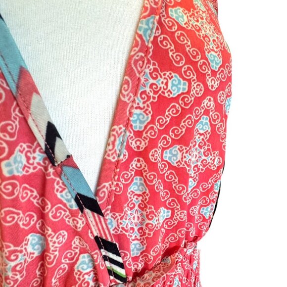 Relaxx Boho Geometric Pink Blue Maxi Dress Chevron Hem  Kimono Sleeves 2XL - Picture 4 of 9